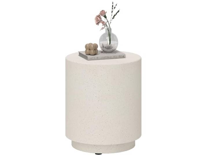 HOMCOM Beistelltisch Rund Nachttisch mit Beton-Optik Ø37 x 43 cm Cremeweiß Couchtisch mit Fußstützen, Wohnzimmertisch, Sofatisch, Kaffeetisch, für Wohnzimmer Schlafzimmer