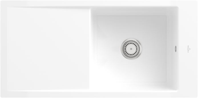 Villeroy und Boch Timeline 60 Flat Flächenbündige Spüle 67901FKG mit Ablaufgarnitur und Handbetätigung, Snow White