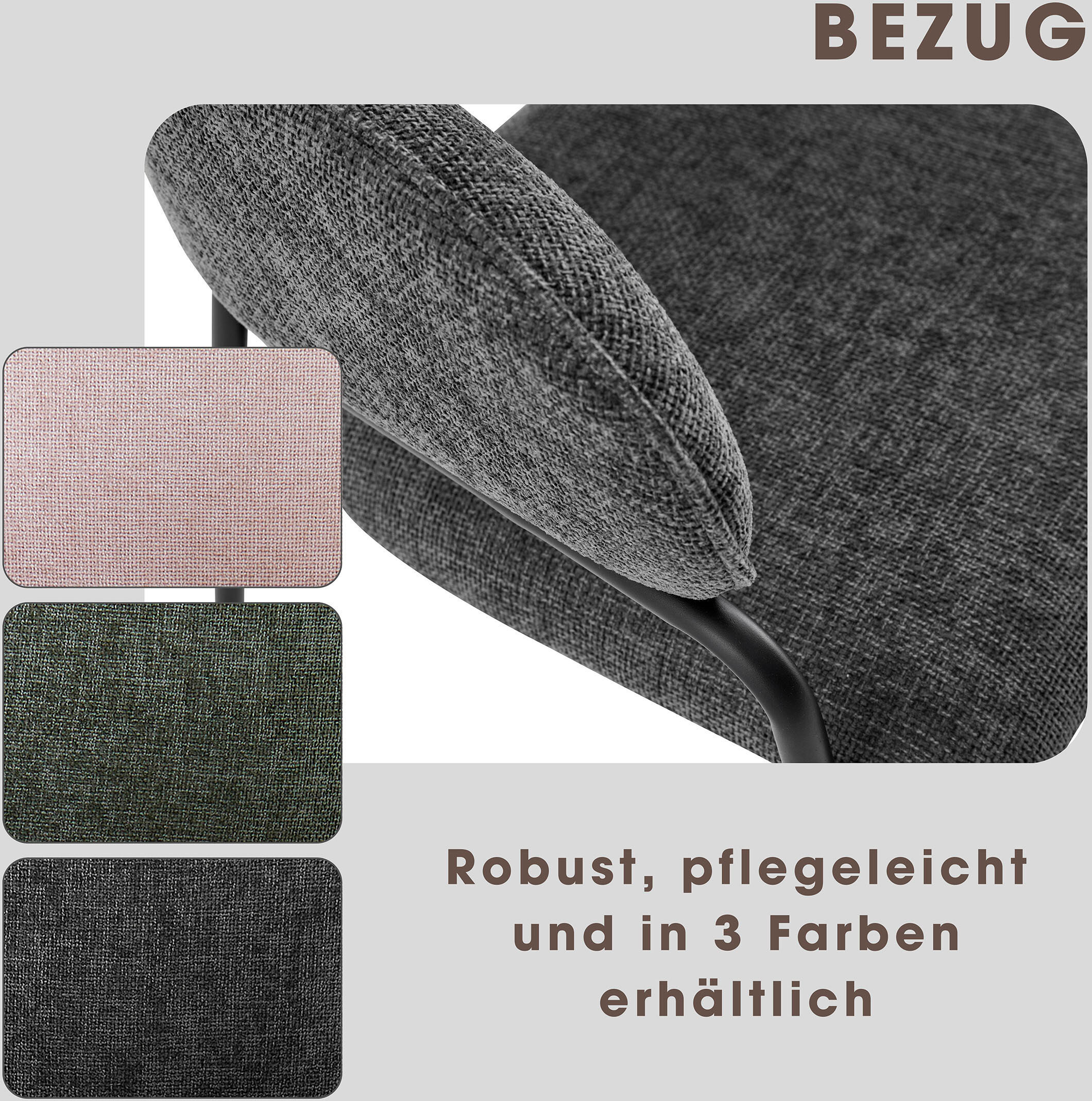 Esszimmerstuhl BYLIVING "Curve", grau (dunkelgrau, schwarz, dunkelgrau), B:60cm H:86cm T:58cm, Metall, Stoff, Stühle, Esszimmerstuhl, moderner Stoff Stuhl mit gemütlichem Sitzkomfort, verschiedene Farben. dunkelgrau, schwarz, dunkelgrau B/H/T: 60cm x 86cm