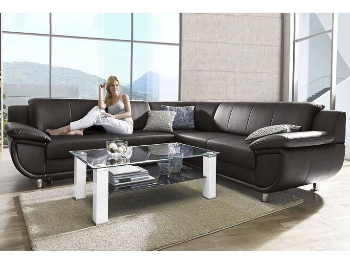 Ecksofa, Microfaser PRIMABELLE, Braun, 267×247 cm, Mit Schlaffunktion & Armlehnen, Modern, TRENDMANUFAKTUR