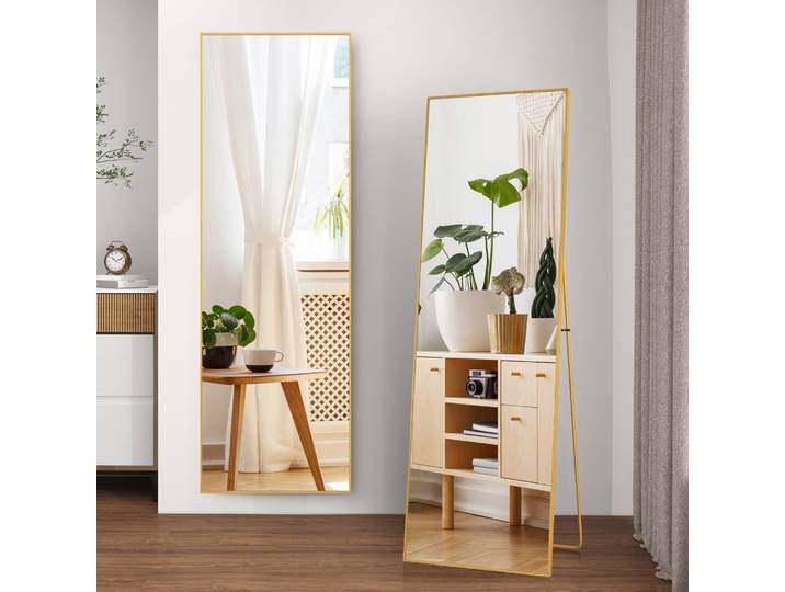 Anajqaqia Miroir pleine longueur 164-177 cm, miroir rectangulaire sur pied avec cadre en métal, miroir mural pour salon