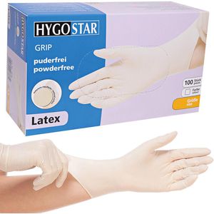 Franz-Mensch Einmalhandschuhe Grip, weiß, 100 Stück, Latex, chemikalienbeständig, lebensmittelecht, Größe XS