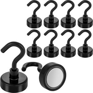 Poppstar Hakenmagnet 1010695, Neodym, extra stark, Ø 20mm, Haftkraft 12kg, schwarz, 10 Stück