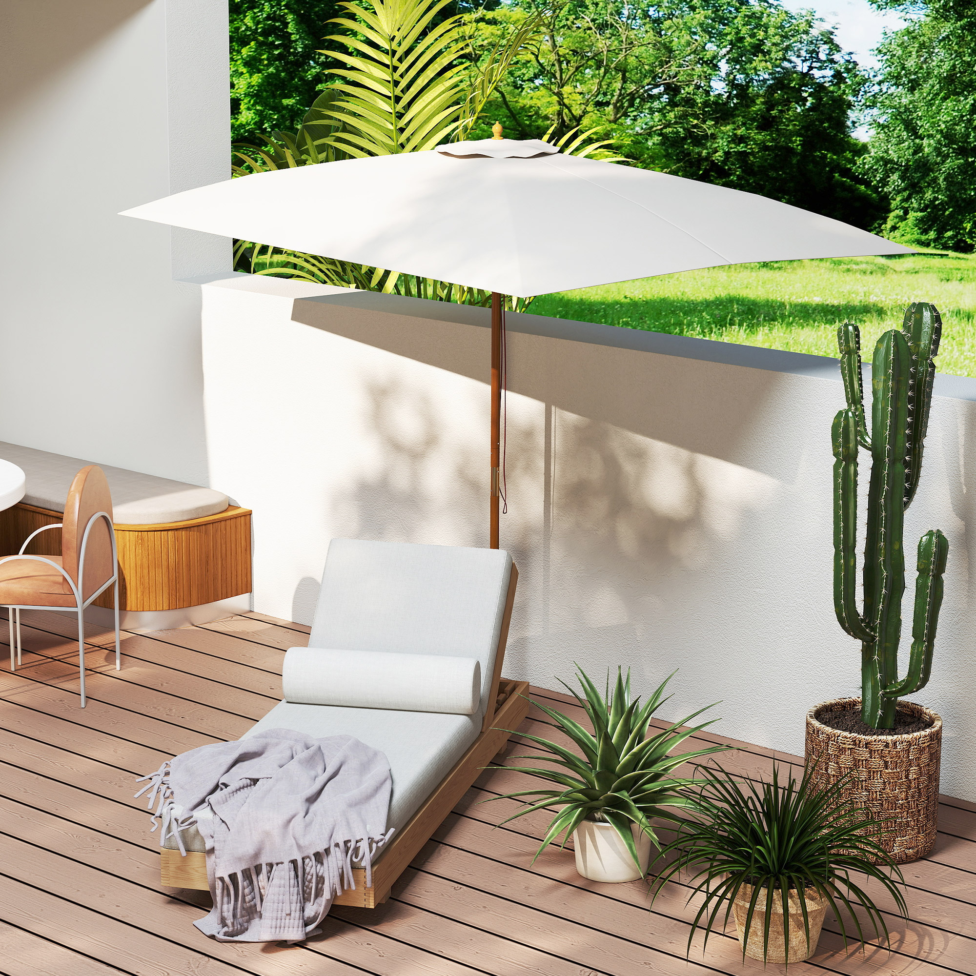 Outsunny Ombrellone 2x3 m da Giardino Impermeabile, in Legno e Poliestere 180G, Beige
