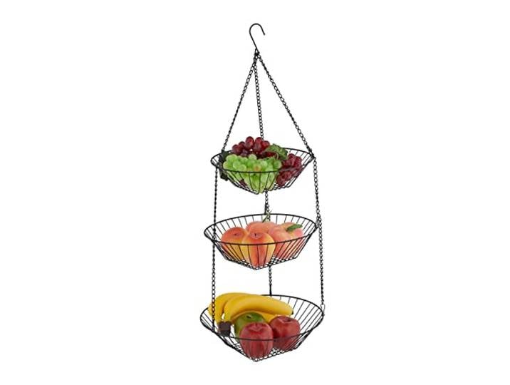 Relaxdays Corbeille à Fruits et légumes\, HxD : 73 x 28 cm\, Acier\, Panier Rond pour présenter Fruit\, compotier\, Noir