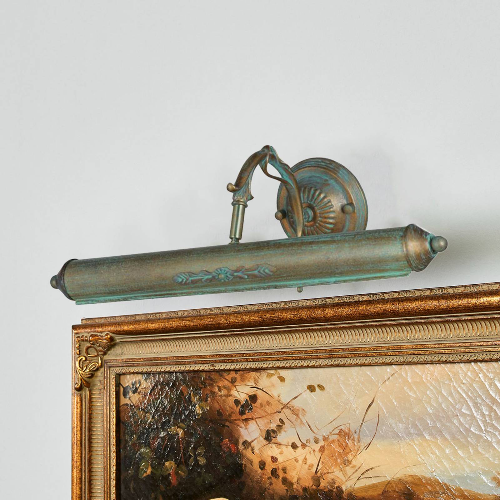 Lindby picture light Kalea, 46 cm, 2-bulb, verdigris, E14 Kalea Lindby, dimmable, Bronze / antique brass, Living / Dining Room, metal, Antique, Wall Light