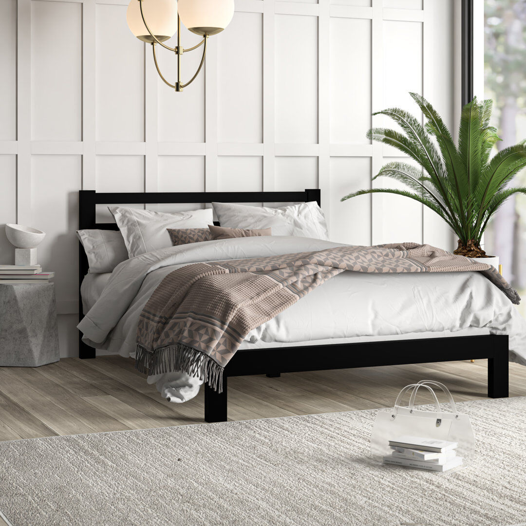 Zipcode Design Gastelum Modern Metal Bed Frame with Slatted Headboard Black Double (4'6)