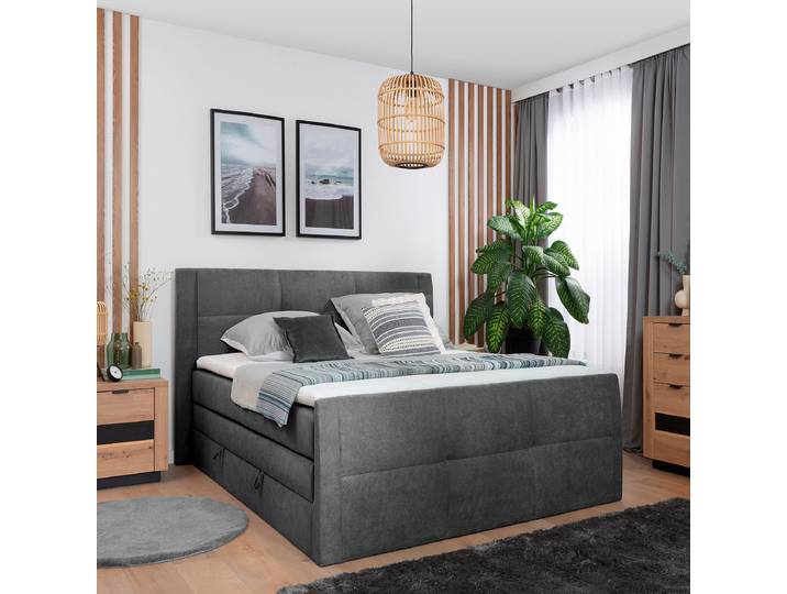 Boxspringbett Bekkour 120 x 200cm Webstoff Prisca Grau