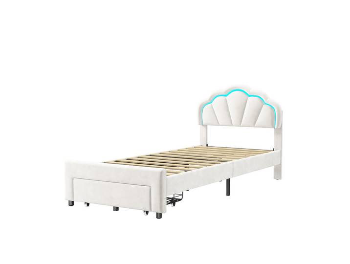 Polsterbett 140x200 cm, Beige, mit Lattenrost, Weiß, Mode, 90x200 cm, Schlafzimmer, Betten, Polsterbetten