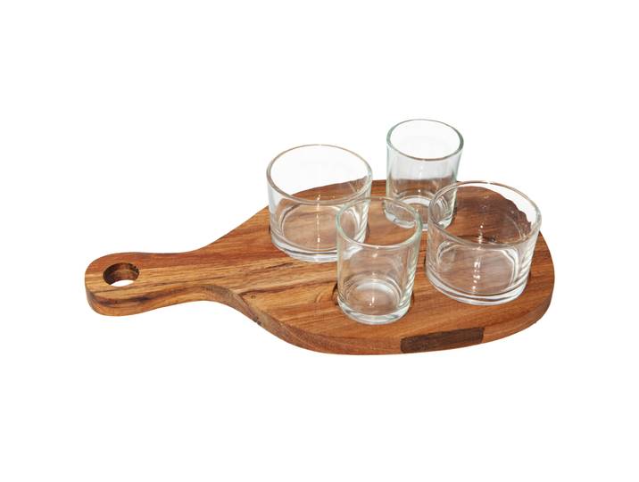 Servierbrett mit 4 Dipgläsern, Apéro Servier-Platte