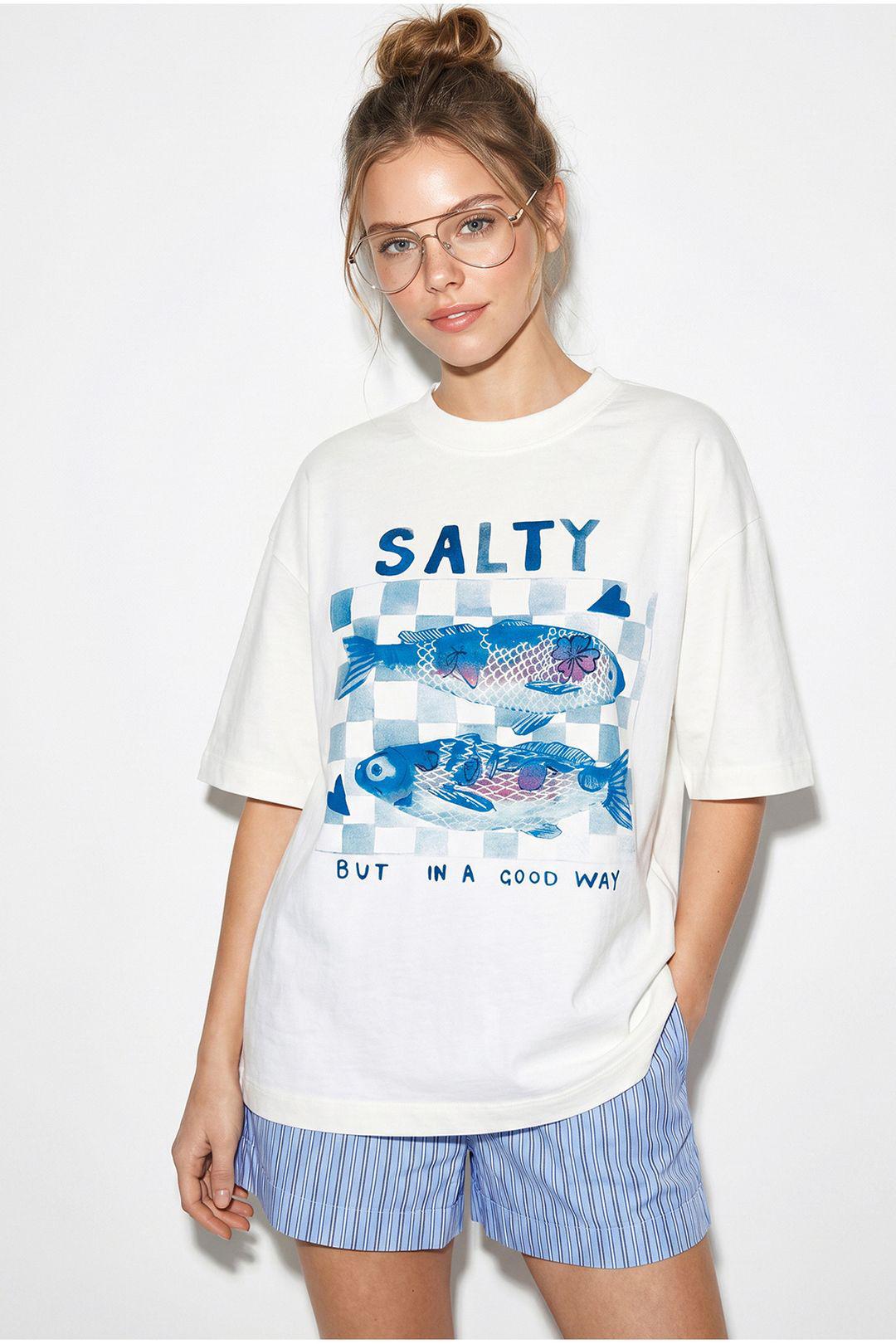 Übergröße Bedrucktes Rundhals-T-Shirt