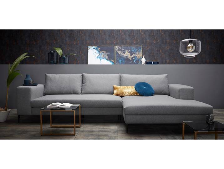 Ecksofa, 100% Polyester, Silber, 324×170 cm, Extra Breite Recamiere, Modern, Inosign