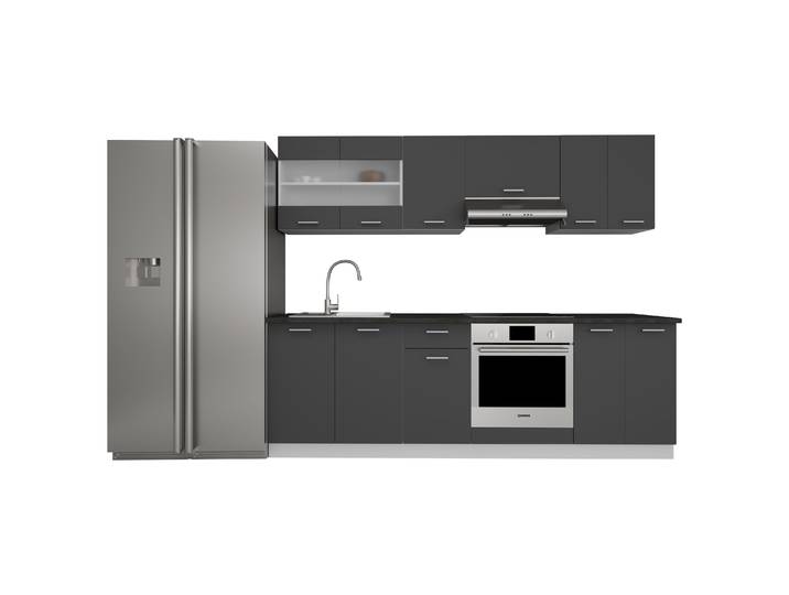 Cuisine équipée de 8 pièces Dimensions env. H. 145 x W. 240 x. T. 46 cm Coin cuisine Coin cuisine Cuisine complète - Esilo