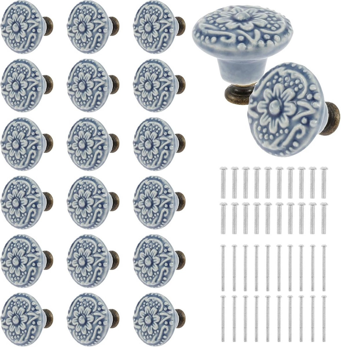 Set van 20 Vintage Keramische Deurknoppen - Decoratieve Kastknoppen voor Meubilair