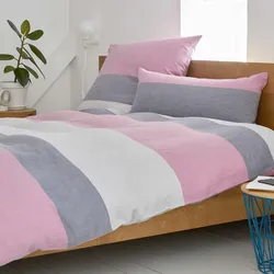 elegante Halbleinen Bettwäsche Beat pink 135x200 cm + 80x80 cm - grau;pink