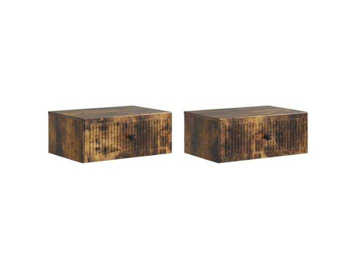 Tmriohed Nachttisch 2er Set Wandmontiert Geräucherte Eiche 49x34,5x20 cm Platzsparende Schweberegal-Kommode fürs Schlafzimmer mit Schublade aus robustem Holzwerkstoff in geräucherter Eiche.