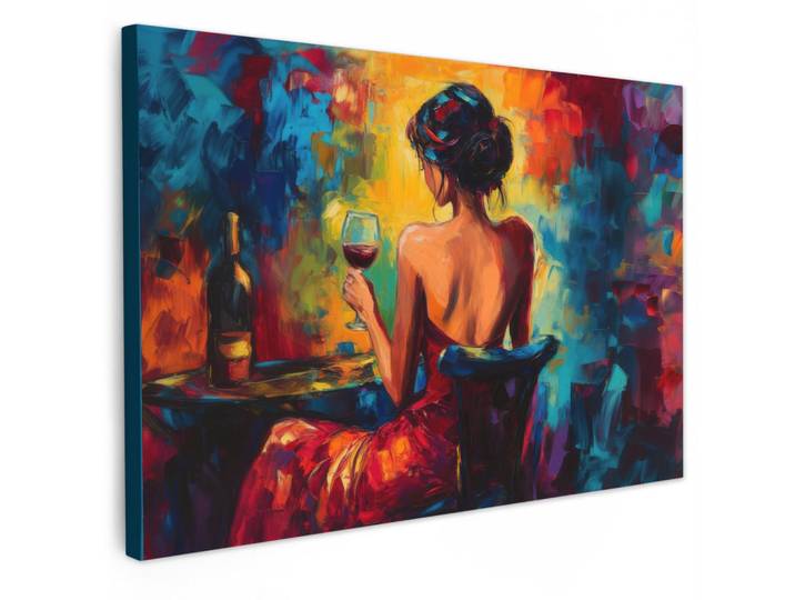 MuchoWow Leinwandbild - Wein - Frau - Stimmungsvoll - Farbenfroh - 120x80 - Kunstdruck, Bordeaux, Textil, Kiefer, Abstrakt, Rechteckig, 120x80 cm, FSC 100%, gerahmt, Bilder & Rahmen, Bilder, Wandbilder