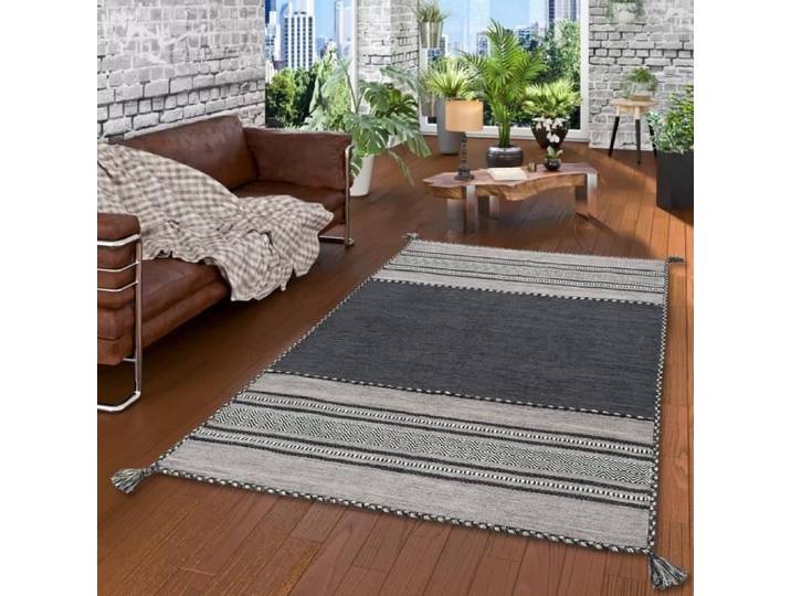 Tapis kilim - PERGAMON - Navarro - Naturel - Gris - 120x180 cm