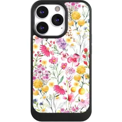 Nivocase Hülle für Apple iPhone 13 Pro Handyhülle NIVOcore Case Schwarz Blumen Frühling Muster (Apple iPhone 13 Pro), Smartphone Hülle, Schwarz