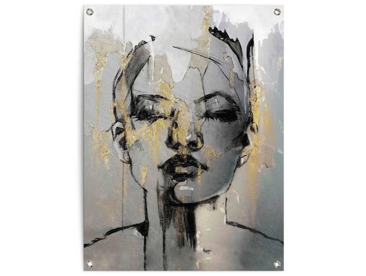Poster REINDERS Goldenes Gesicht , gold (farbe bild(er): gold), B:60cm H:80cm T:0,1cm, Leinwand, Bilder, Poster, Outdoor für Garten oder Balkon