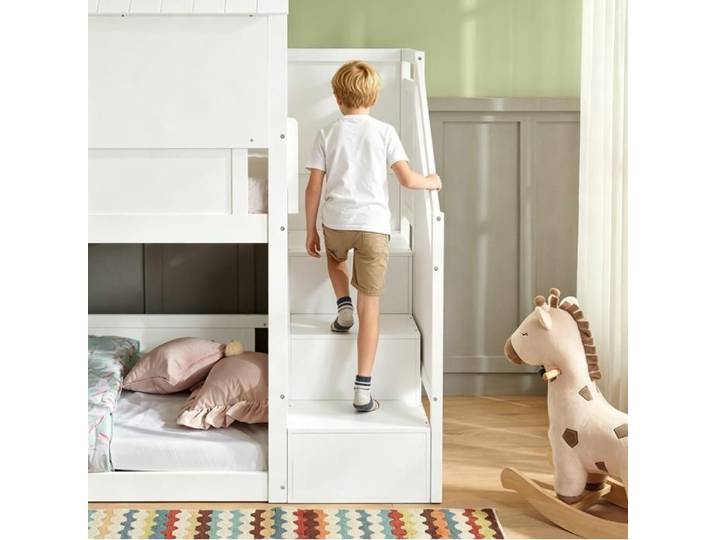 ULEVR Lit superposé enfant en bois 80 x 200 cm blanc toit cabane échelle latérale sans matelas