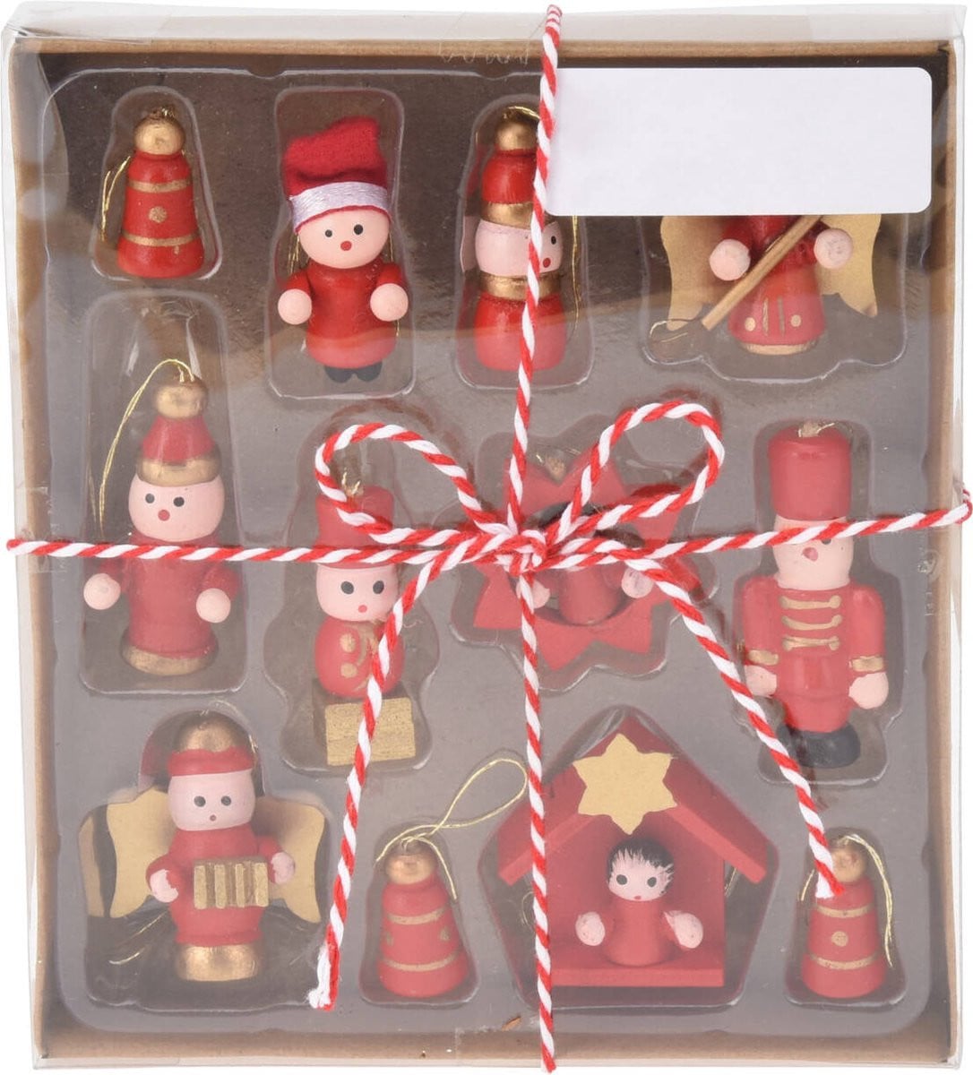 Set van 12 rode houten kerstengeltjes voor decoratie