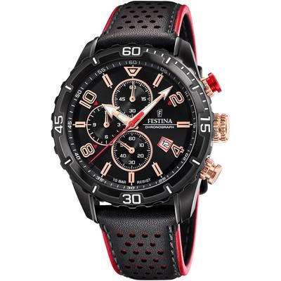 Chronograph FESTINA, schwarz (schwarz, rot, schwarz), Armbanduhren, Herren, schwarz, Chronograph, Armbanduhr, Quarzuhr, Herrenuhr, Stoppfunktion, Lederarmband