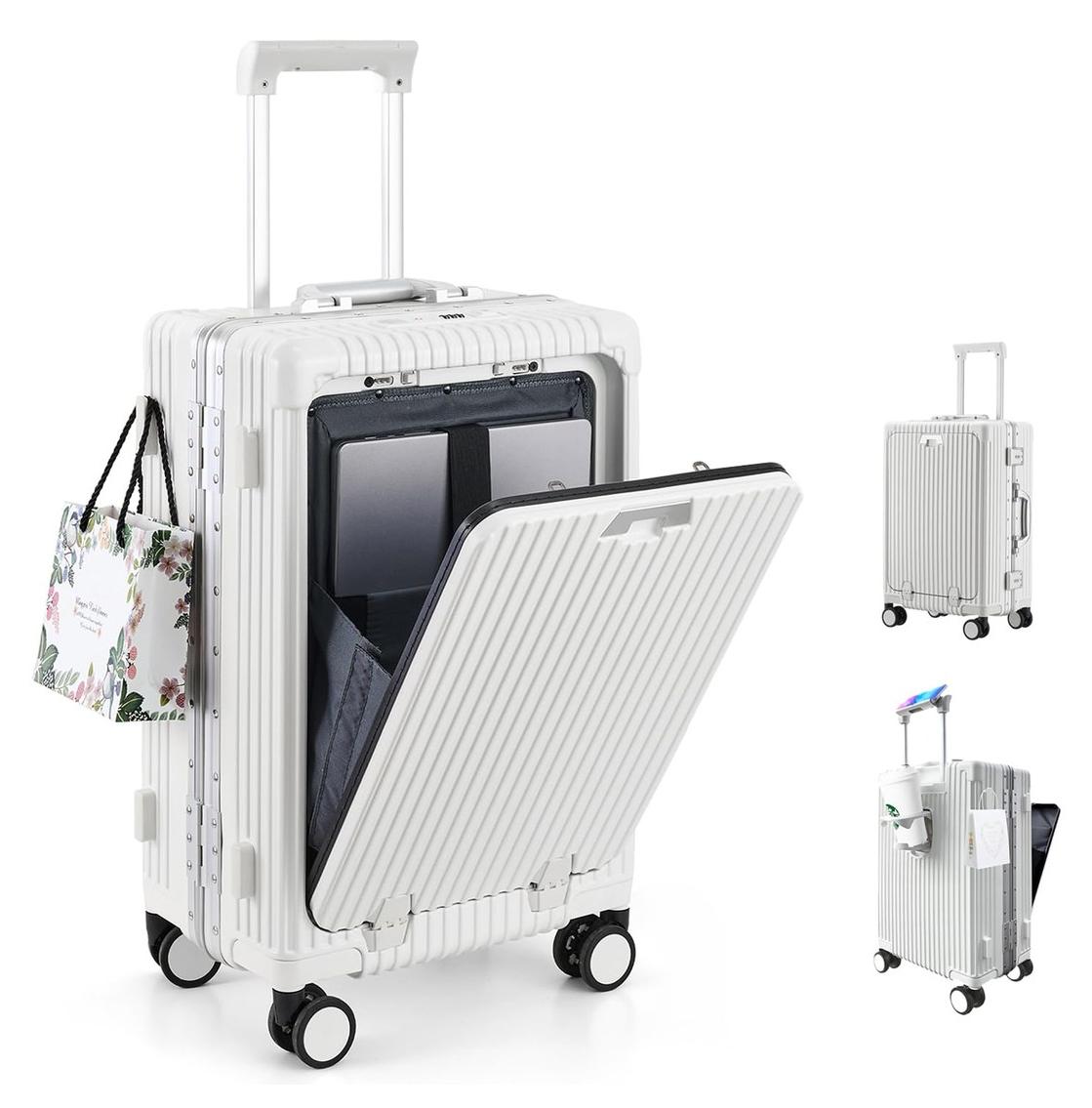 Trolley-Handgepäcktasche - Koffer, 20 Zoll - Aluminiumrahmen - Weiß