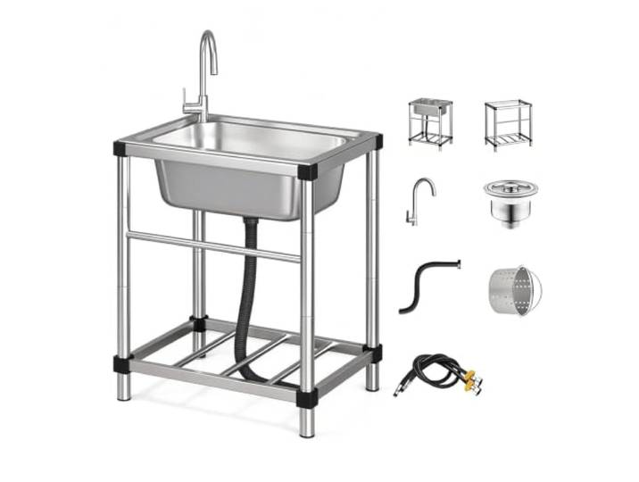 Spüle, hochbelastbares Einzelbecken-Spülbecken aus Edelstahl Multifunktionale Spüle mit einteiligem Design und einfacher Installation; geeignet for Balkone(45*40 cm(18*16in))