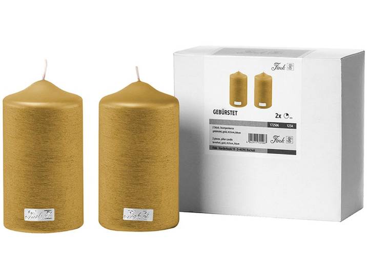 Stumpenkerze FINK CANDLE , gold (goldfarben), H:15cm Ø:8cm, Kerzen, Stumpenkerze
