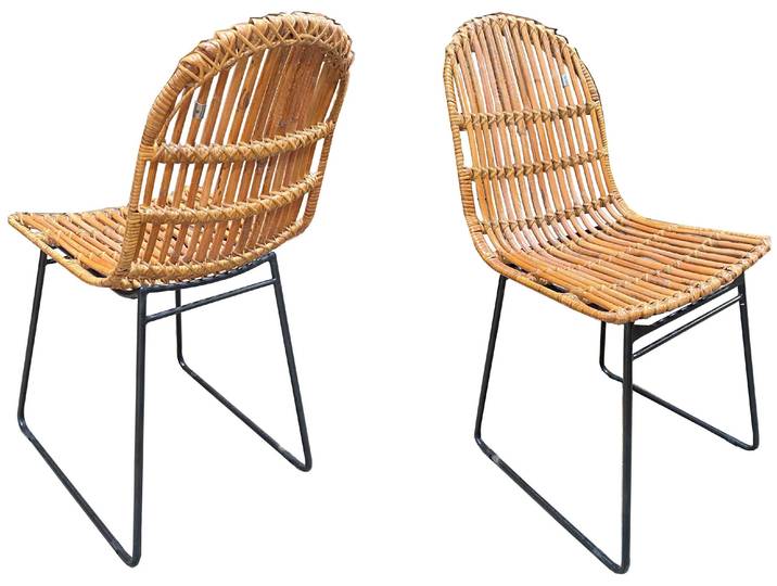 Rattanstuhl SIT Sitges 2er-Set mit Rattan-Sitzschale und schwarzem Metallgestell , beige (natur, schwarz), B:56cm H:86cm T:48cm, Stühle, Rattanstuhl, Stuhl-Set mit natürlicher Rattan-Sitzschale und modernem Kufengestell