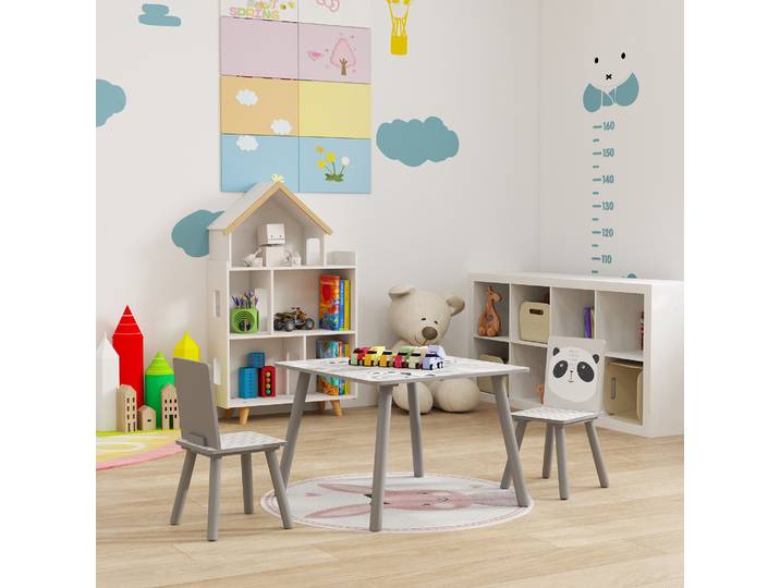 ZONEKIZ Set Table et 2 Chaises Enfants 3-8 Ans Bois Gris