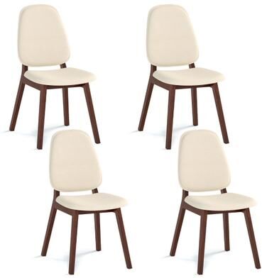 Costway Wooden Dining Chair Set of 4 Mid-Century Modern Upholstered Side Armless Chair-Brown