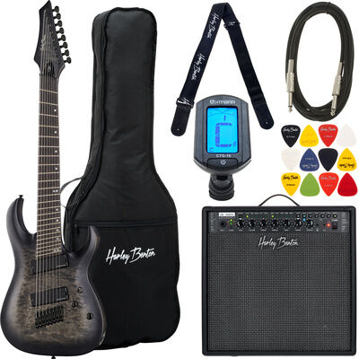 Harley Benton MultiScale-8 QBB Set Quilted Satin Black Burst