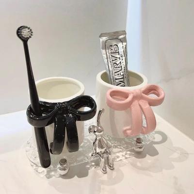 Evergreen Home Goods Luxury Ceramic Toothbrush Cup Set, Creative Minimalist Design, His And Hers For Couples, Stylish Home Use Bathroom black