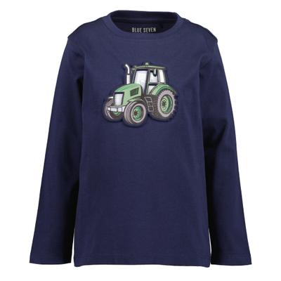 Langarmshirt BLUE SEVEN, Jungen, Gr. 122, blau (nachtblau), Single Jersey, Obermaterial: 100% Baumwolle, bedruckt, unifarben, Basic normal, Rundhals, Shirts Langarmshirt, Baumwolle, Prägedruck