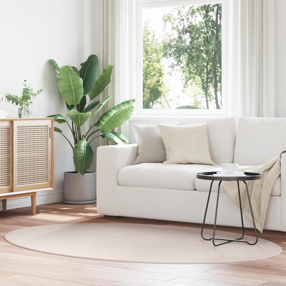 Ovaal Vloerkleed in Zandkleur - Zacht Polyester - 120 x 170 cm
