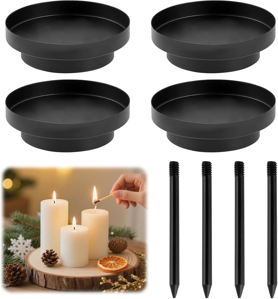 Thijox Adventskrans Kandelaar - Set van 4 Metalen Kaarsenhouders voor Staafkaarsen - Vintage Decoratie