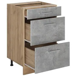 Vicco, Regal, Küchenunterschrank R-Line, Beton/Goldkraft Eiche, 50 cm ohne Arbeitsplatte (46 x 50 x 81.60 cm)