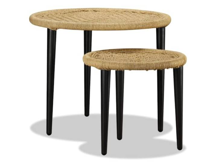 Couchtische 2er Set Jute Holzwerkstoff, glatte Oberfläche, feuchtigkeitsbeständig, Ablage, Montageanleitung