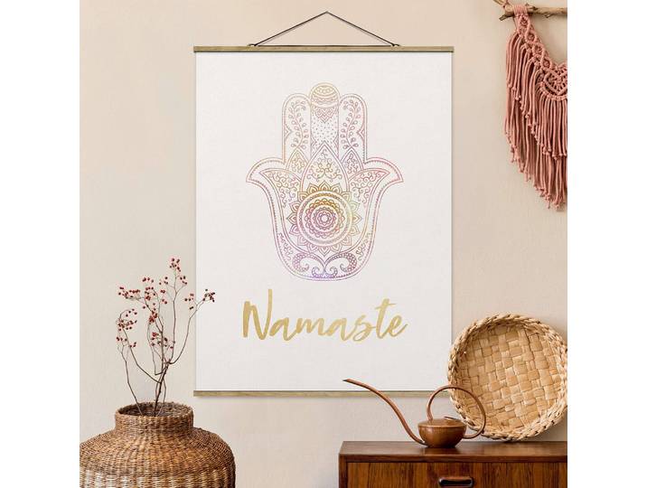Stoffbild Hamsa Hand Namaste Webstoff Gold 50 x 66cm