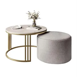 COUCHTISCH mit Hocker LORI Hochglanz gebürstetes Gold/glänzender Kaschmir/Perfect Harmony 82