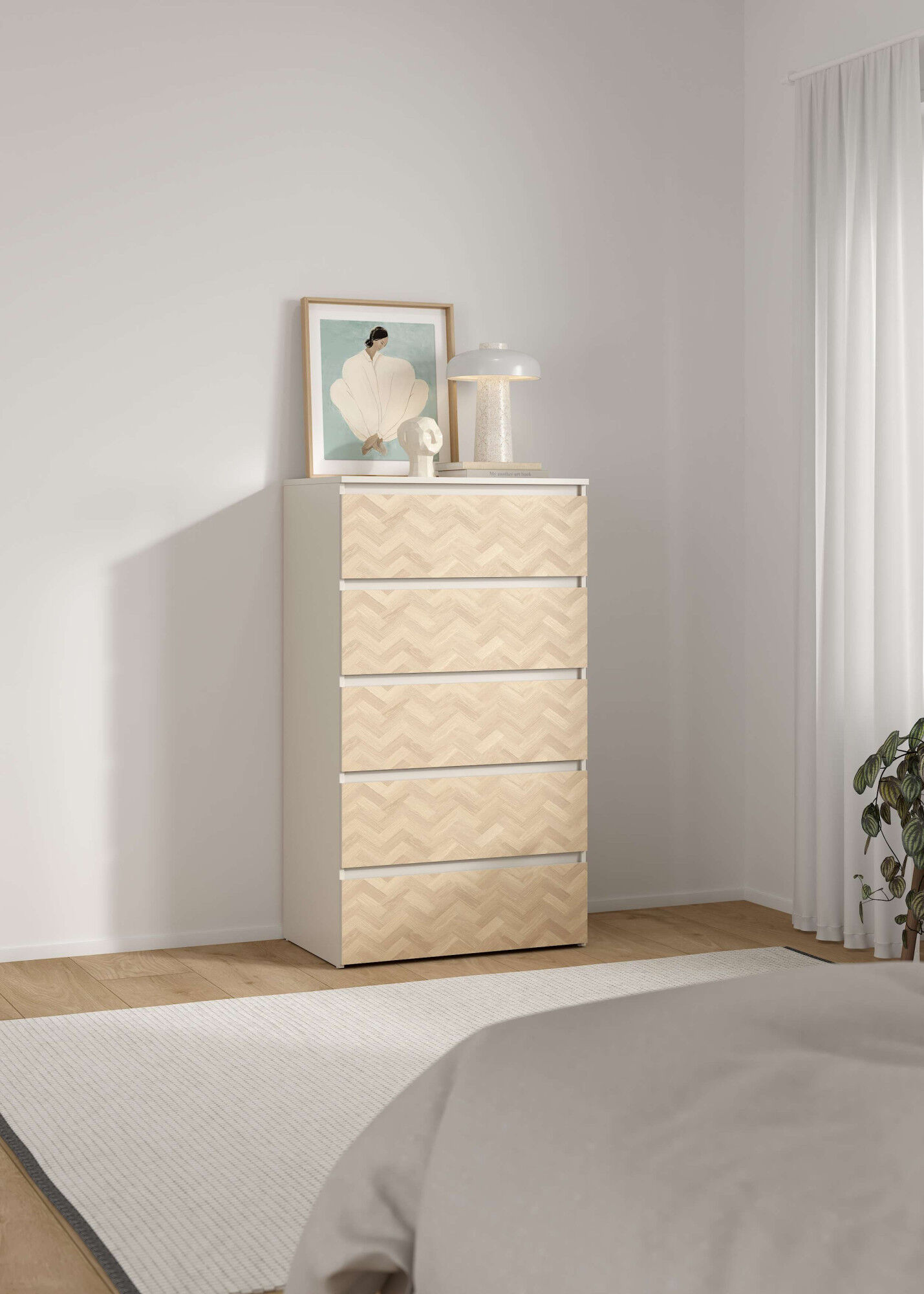 Kommode HOME AFFAIRE "Maise in Holzoptik mit elegantem Fischgrätmuster", braun (kaschmir, fischgrätmuster, jackson hickory), B:64,6cm H:114,7cm T:41,45cm, FSC-zertifiziertes teilmassives Holz, Sideboards, Kommode, Fischgrätdekorfronten für einen modernen 