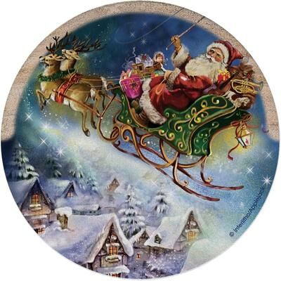 Thirstystone Santa’s Sleigh Natural Sandstone Coaster 4 Pack Eco-Friendly, Absorbent, Easily Wipes Clean