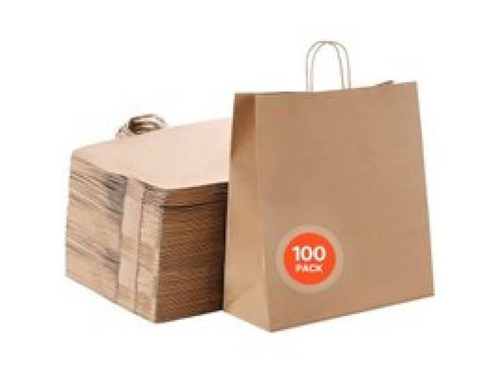 VEVOR Sac Papier Kraft, Lot de 100, Sac Cadeau avec Poignées, 457 x 178 x 483 mm, Grands Sacs d'Épicerie Réutilisables, Emballage de Courses, pour Anniversaires, Mariages, Shopping, Cadeaux, Marron