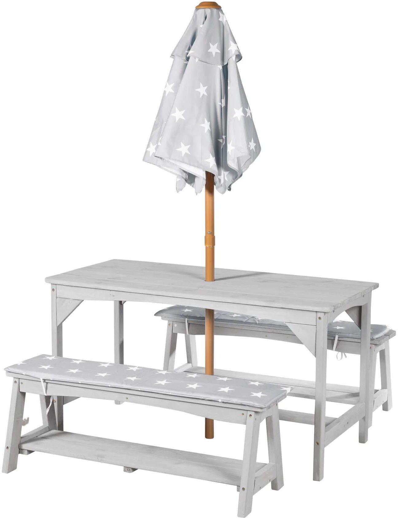 Garten-Kindersitzgruppe ROBA "Stars Grau", grau, B:106,5cm H:58cm T:48cm, Sitzmöbel-Sets, Garten-Kindersitzgruppe grau B/H/T: 106,5cm x 58cm x 48cm