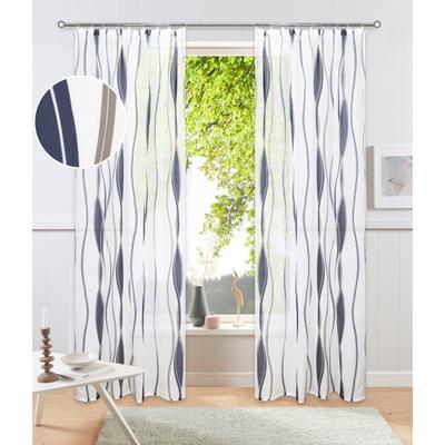 Gardine OTTO HOME "Dimona, 2er-Set, Kräuselband, transparent, Wellenmotiv" Gr. 2, weiß (weiß, blau), B:140cm H:175cm, Voile, Polyester, Gardinen, Gardine, 2er-Set, Bestseller, Polyester, Wellen