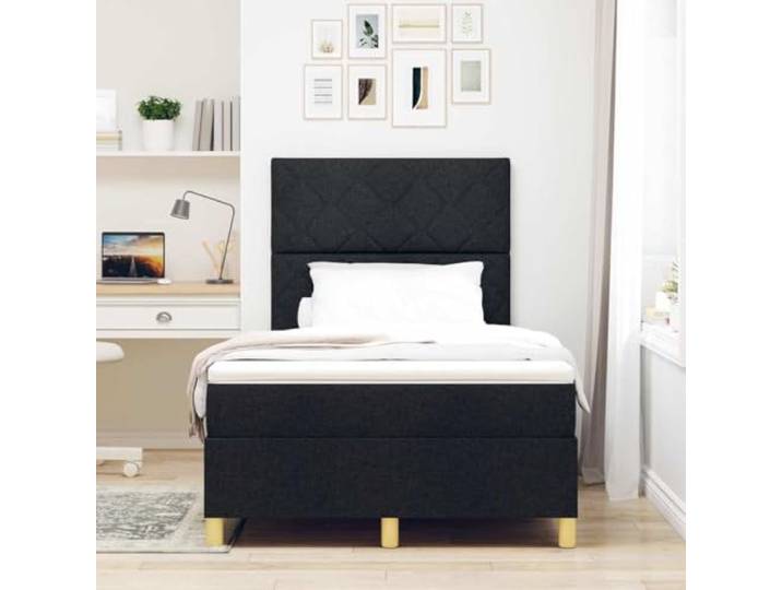 KTHLBRH Boxspringbett schwarz 120 x 200 cm Stoff Verstellbares Kopfteil, ergonomisches Design, mittlere Kompaktheit, moderner Stil