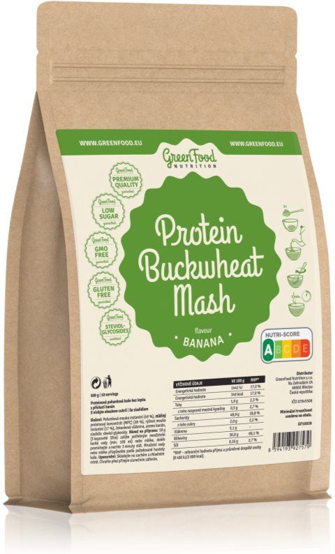 GreenFood Nutrition Protein Buckwheat Mash bouillie de sarrasin avec protéines saveur Banana 500 g