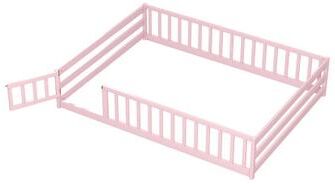 Costway Full Size Floor Bed with Full Length Safety Guardrails-Pink